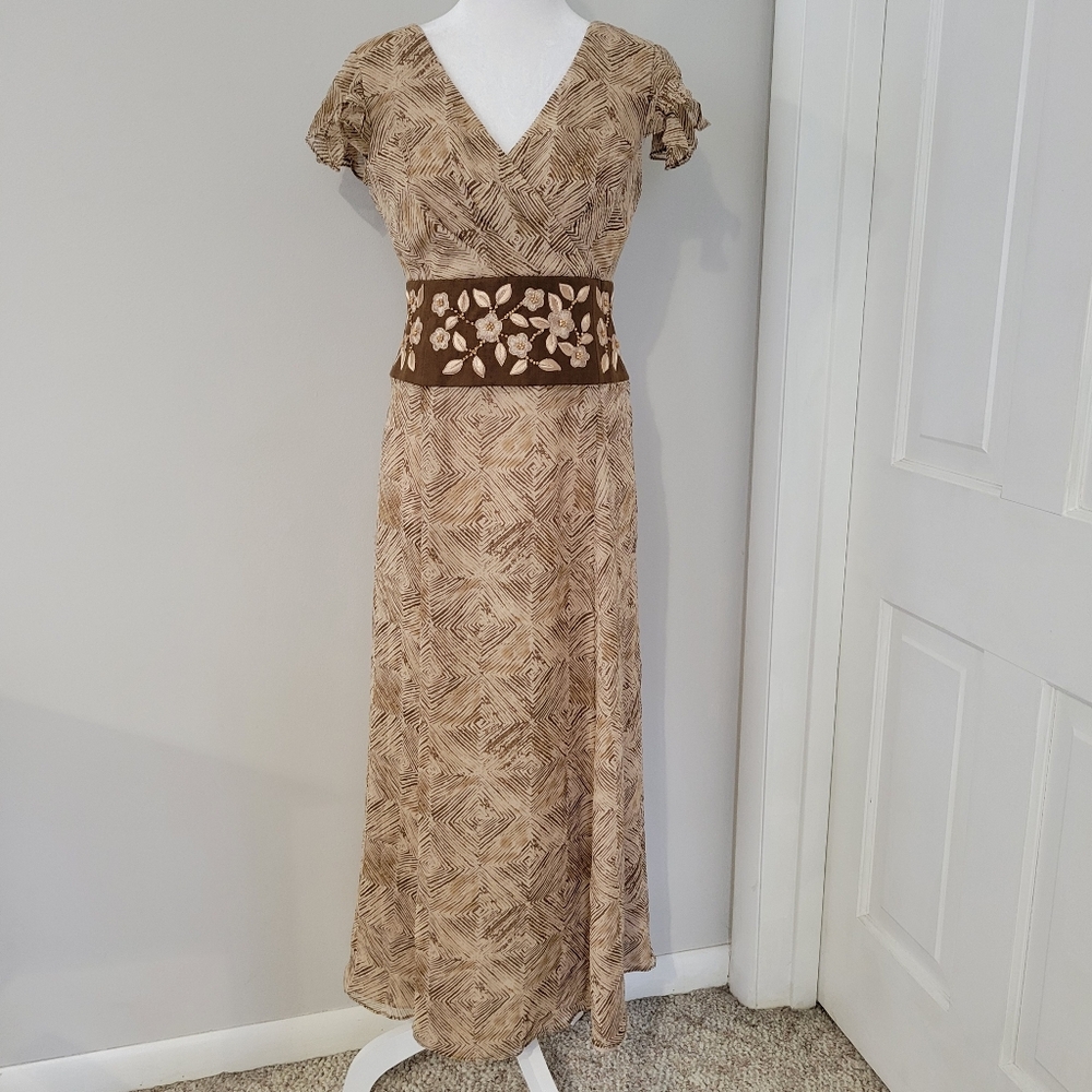 Vintage Shani Silk Midi Dress Women SIZE 6 PETITE Y2K Fairy Artsy Embroidered